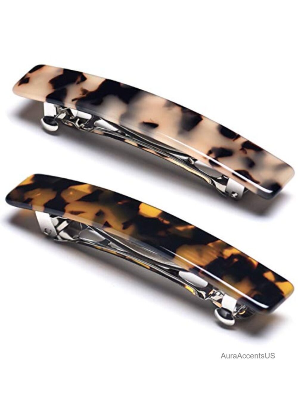 2PCS French Design Tortoise Shell Celluloid Rectangle Hair Clips